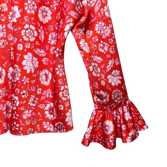 J. Crew Winter Garden Red Floral Poppy Ruffle Flare Women’s Blouse Sz M - Picture 9 of 10